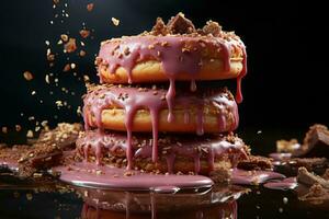 a stack of donuts with chocolate and sprinkles generative ai photo