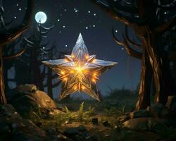 a star in the middle of a forest at night generative ai photo