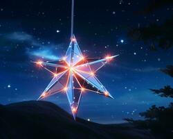 a star shaped christmas decoration hanging from a tree generative ai photo