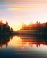 a sunset over a lake with trees in the background generative ai photo