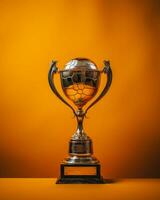 a trophy on a stand against an orange background generative ai photo