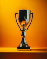 a trophy on a stand against an orange background generative ai photo