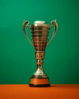 a trophy on an orange and green background generative ai photo