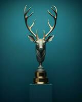 a trophy with a deer head on top of a pedestal generative ai photo