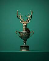 a trophy with a deer head on top of it generative ai photo