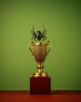 a trophy with a spider sitting on top of it generative ai photo