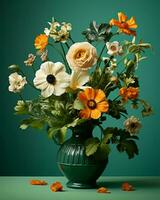 a vase filled with flowers on a table generative ai photo