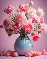 a vase filled with pink and white flowers generative ai photo