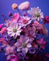 a vase filled with pink and purple flowers generative ai photo