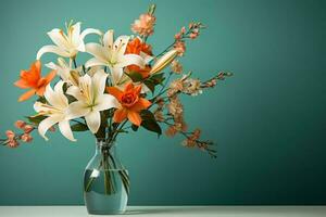 a vase filled with white and orange flowers generative ai photo