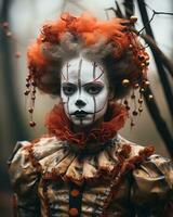 a woman dressed as a clown with red hair generative ai photo