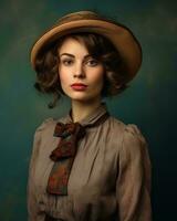 a woman in a hat and dress posing for the camera generative ai photo