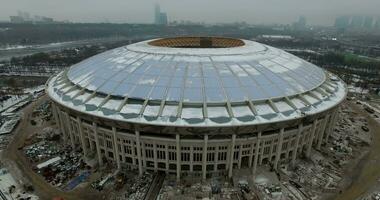Luzhniki Arena under reconstruction, winter aerial view. Moscow, Russia video