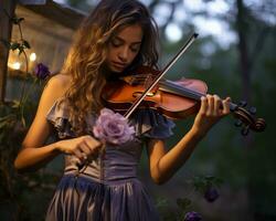 a woman playing the violin generative ai photo