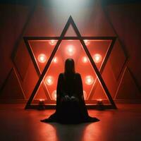 a woman sitting in front of a star of david generative ai photo