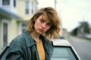 a woman standing in front of a car generative ai photo