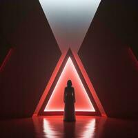 a woman standing in front of a red triangle generative ai photo