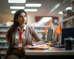 a woman wearing a brown suit generative ai photo