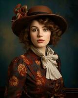 a woman wearing a hat and a dress generative ai photo