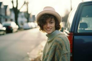 a woman wearing a sweater generative ai photo