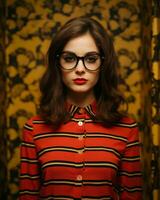 a woman wearing glasses and a striped shirt generative ai photo