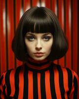 a woman with a black and red striped top generative ai photo
