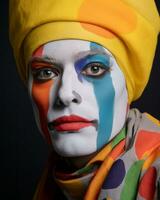 a woman with a clown face painted on her face generative ai photo