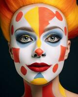 a woman with a clown face painted on her face generative ai photo