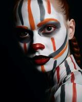 a woman with a clown face painted on her face generative ai photo