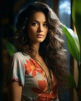 a woman with long curly hair generative ai photo