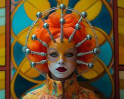 a woman with orange hair and a headpiece generative ai photo