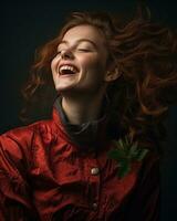 a woman with red hair and a leaf in her hair generative ai photo