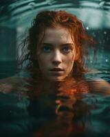 a woman with red hair in the water generative ai photo