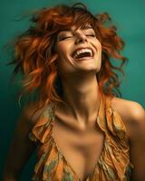 a woman with red hair laughing and smiling generative ai photo
