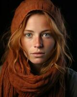 a woman with red hair wearing a scarf generative ai photo