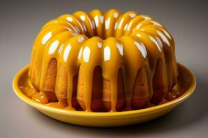 a yellow bundt cake on a plate generative ai photo