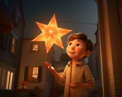 a young boy holding a star in his hand generative ai photo