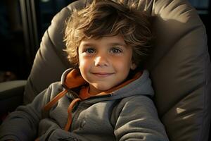 a young boy sitting in a car seat generative ai photo