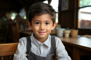 a young boy sitting at a table generative ai photo