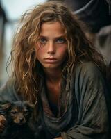 a young girl holding a small dog generative ai photo