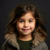 a young girl in a green sweater and fur jacket generative ai photo