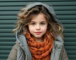 a young girl wearing an orange scarf and coat generative ai photo