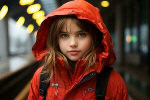 a young girl wearing an orange jacket generative ai photo