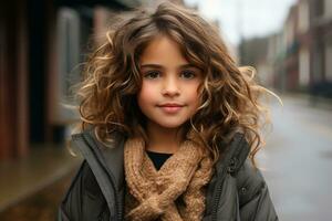 a young girl with curly hair standing in the rain generative ai photo