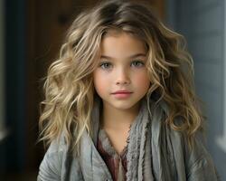 a young girl with long curly hair generative ai photo