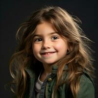 a young girl with long hair and a green jacket generative ai photo