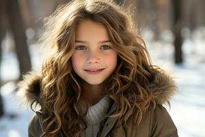 a young girl with long hair in the snow generative ai photo