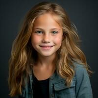 a young girl with long hair and blue eyes photo