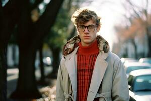 a young man wearing glasses and a red sweater generative ai photo