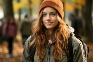 a young woman in a park wearing a beanie generative ai photo